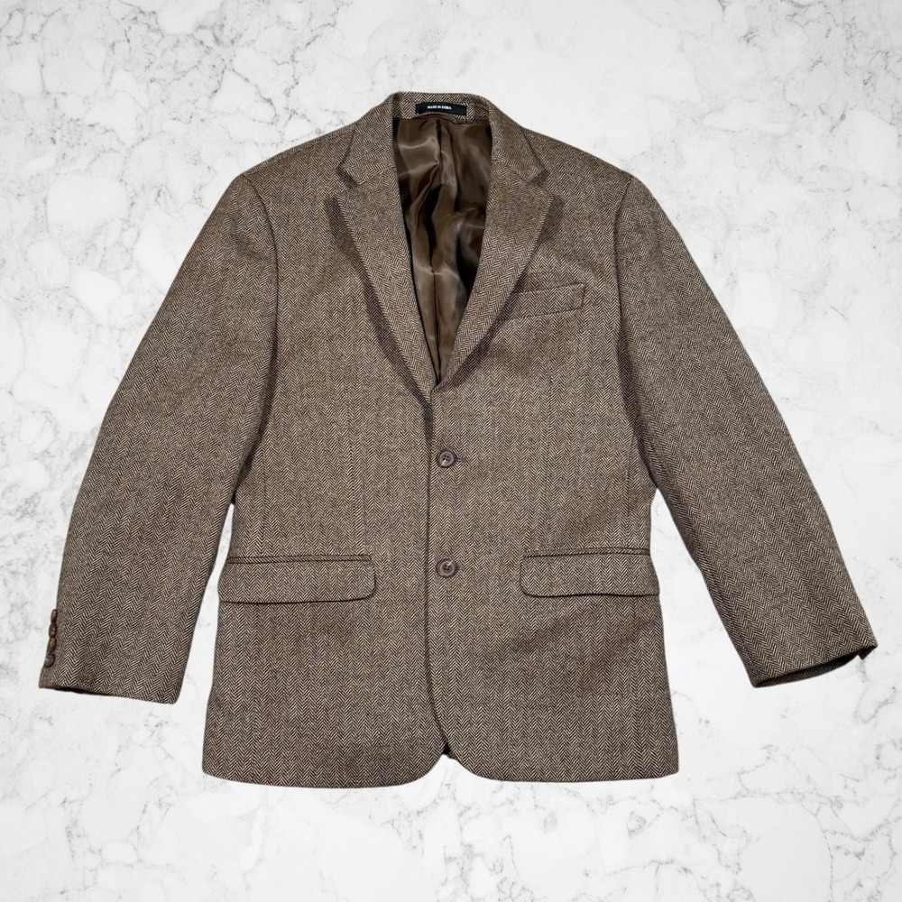 Lauren Ralph Lauren Mens 38S Slim Fit 100% Wool Herringbone Blazer Brown - Picture 3 of 10